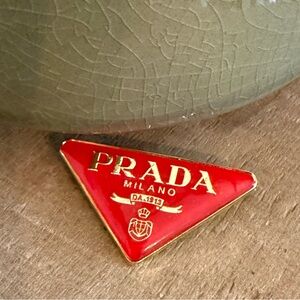 Red Enamel Triangle Logo Style Gold Tone Brooch